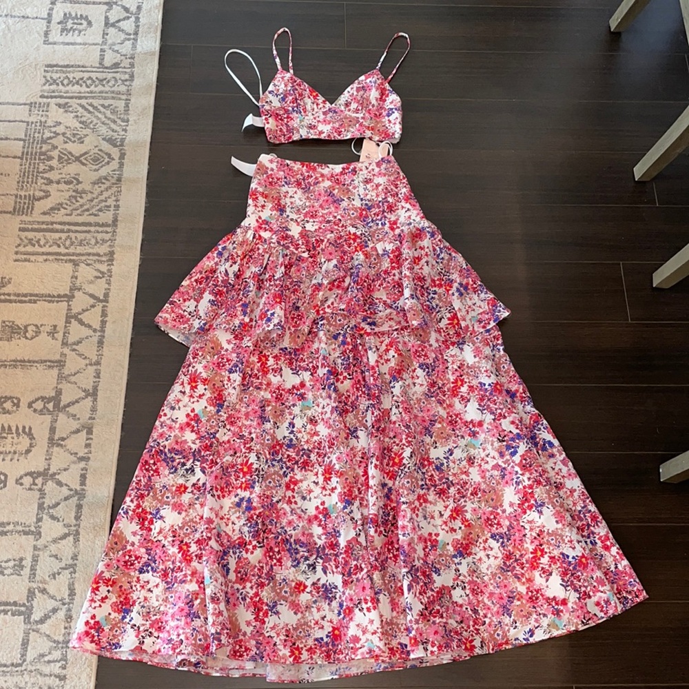 Two piece skirt and cropped top floral design set
